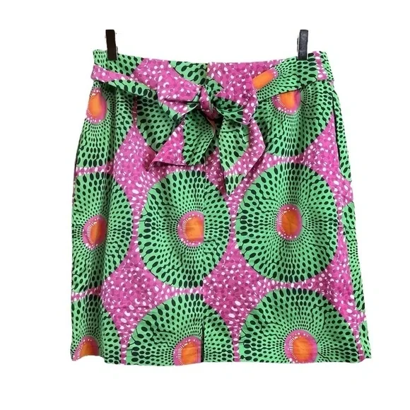 Anthropologie Doreen Mashika Legend & Song Dutch Wax Skirt Pink Green Dot Sz 10